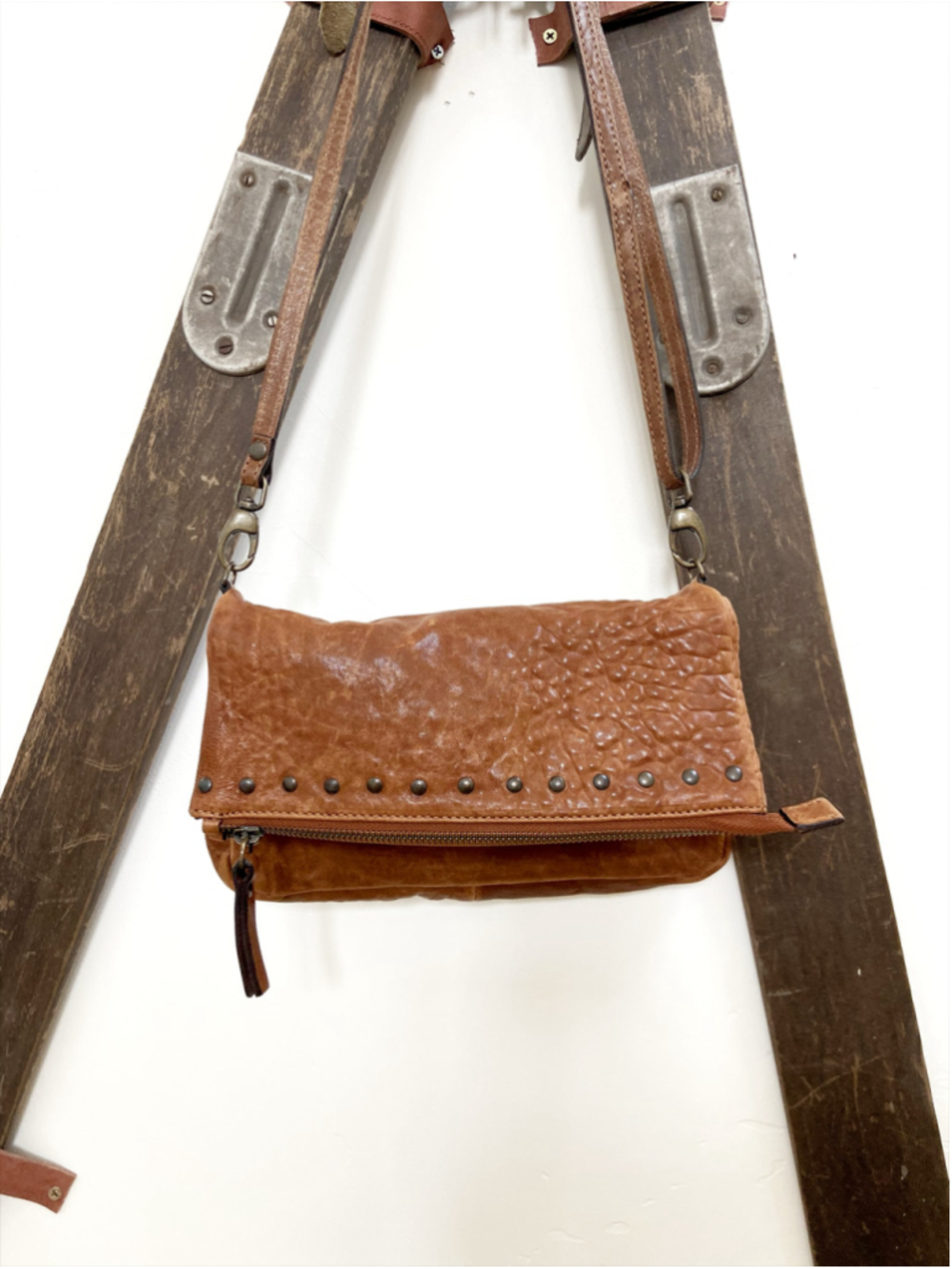 Johnny Was Bria Italian Leather Purse Studded Crossbody Bag Brown Italy